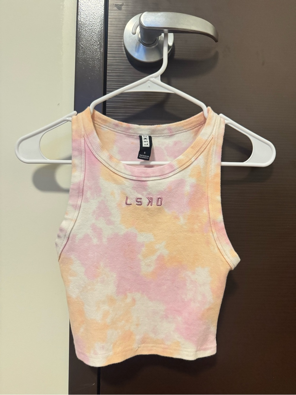 Women’s LSKD Tie-Dye Ribbed Tank Top - Pastel Pink & Peach